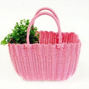 Storage Baskets Plastic woven basket portable shopping sewing pet bath blue 230613