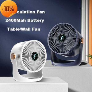 Novo Ventilador Elétrico de Circulação de Ar Recarregável USB de Mesa 2400mAh Operado por Bateria Ventilador de Resfriamento Montável na Parede