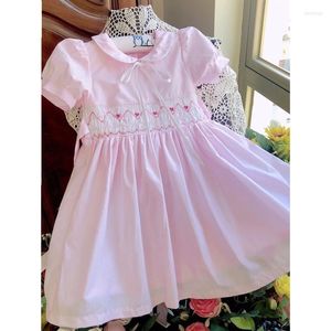 Girl Dresses 2023 Vintage Baby One-piece Dress For Summer Toddlers Smocked Handmade Children Embroidery Boutique Design Outfits