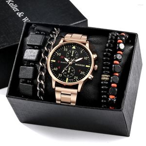 Relógios de pulso masculino de negócios conjunto de pulseiras com caixa de quartzo durável relógio de pulso masculino corrente kit de presentes de aniversário para namorado