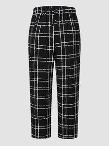 Pants Finjani Black Plaid Casual Straight Summer Loose Chic Elegant Women Plus Size Flared