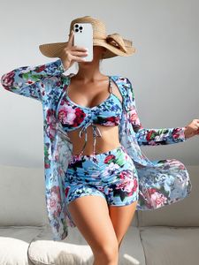Kadın Mayo 3pcs Seksi Bikini Set Yüksek Bel Plaj Giyim Bikinis Spagetti Kayış Üçgen Thang Biquini Mayo Banyo Takım B106 395126
