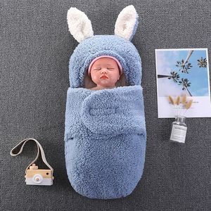 Sleeping Bags Baby Bag 06Months Envelope Infant Sleepwear For borns Blue Pink Ear Design Soft Warm Swaddle Wrap 230613