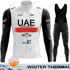 Radtrikot-Sets Winter UAE TEAM Radtrikot Set Langarm Herren Radsportbekleidung Rennrad Jacke Anzug MTB Ropa Maillot 230613