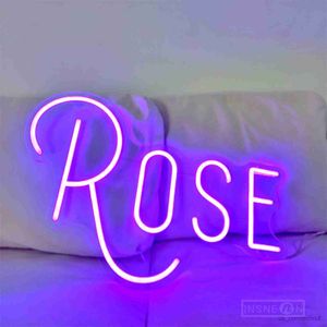 LED Neon Sign Rose Led Neon Lights Sign Purple Neon Signs Lamp Bar Wedding Neon Lighting Room Decor Decoration Night Light Sign R230614