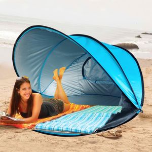 Quick Setup 2-3 Person Pop-Up Beach Tent - UV Protection, Portable Shade Shelter for Summer Outdoor Leisure, Fishing & BBQ - Blue