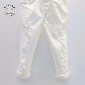 Dżinsy Girl White Dżinsy Pant Hole Design 230614