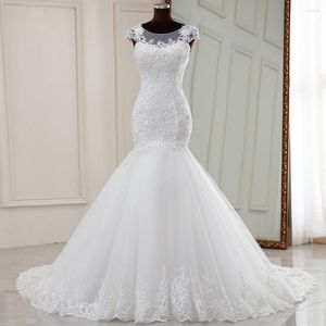 Vestido de noiva com pérolas e apliques top elegante europeu sereia manga curta plus size robe de 2023 vestido