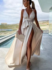 Casual Dresses Summer Backless ärmlös V-ringning Asymmetrisk delad Maxi Dress Women's Infinity Convertible Multi Way Wrap Transformer
