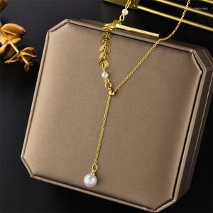 Collane con ciondolo Collana di perle di spighe di grano moda per gioielli in stile coreano da donna in acciaio inossidabile