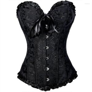 Canotte da donna Corsetto Taglie forti da donna Corsetti e bustini Seno overbust Floreale Gotico Broccato Corsetti Abbigliamento Top Bianco Nero