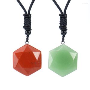 Correntes Moda Corda Preta Hexagonal Feito à Mão Ajustável Colar de Cristal Natural Envolto Pingente Para Mulheres N547