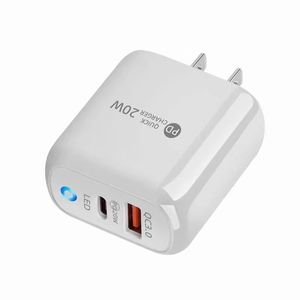 Real Mobile Fast Charger PD20W och QC18W USB QC3.0 Dual Ports med Lights Snabbladdningstyp C -adapter för iPhone Xiaomi Huawei Samsung Wall Travel Home Laddning