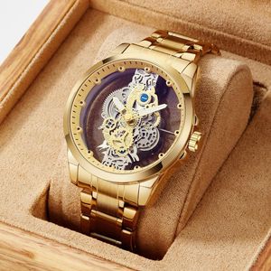 Wristwatches Top Luxury Double Sided Hollow Full Automatic Movement Tungsten Steel Watch Band Men's Mechanical Wrist Clock Timer