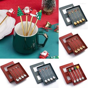 Servis uppsättningar 4/6 st rostfritt stål julkotskedsked gaffel set älg träd dekoration dessert gåva