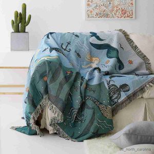 Filtar textil stad nordisk stil kast filt sjöjungfru mönster filt för säng vardagsrum mattan soffa filt täcker sängen r230615