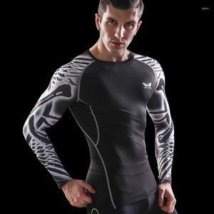 T-shirt da uomo Muscle Men Compression Tight Skin Shirt Maniche lunghe Stampe 3D Rashguard Fitness Strato base Sollevamento pesi Maschile Top Wear
