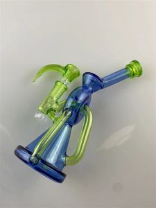 Il bong in vetro narghilè Circle Recycler con fluoence verde e blu aggiunge una fabbrica di opale con fornitura diretta di piattaforme petrolifere personalizzate da 14 mm con la ciotola in corno