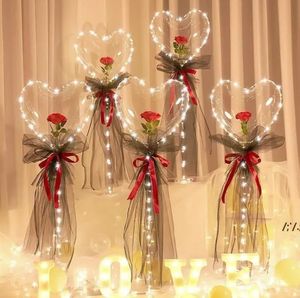 Party Decoration LED Bobo Balloon Flashing Light Heart Shaped Rose Flower Ball Transparent Wedding Valentine's Day Gift by sea