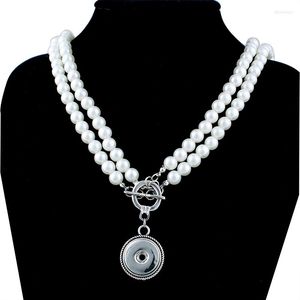 Chains Beauty 2 Circles Imitation Pearls Xinnver Snap Pendant Necklace 74CM Fit DIY 18MM Buttons Jewlery ZJ1486