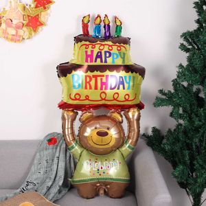 Новый с днем ​​рождения торт воздушный шар мультфильм 3-слойный большой свеча медвежь