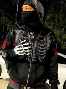 Erkek Hoodies Gotik Sokak Hoodie Rhinestone Kelebek İskelet Punk Koyu Rüzgar Uzun Kollu Sweatshirt Fermuarı Erkeklerin Gevşek Y2K Giyim