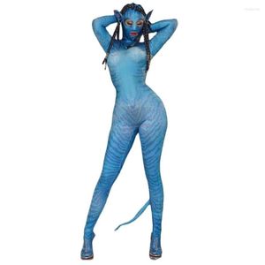 Scene Wear Stretch Prom Party Luxurious Outfit Nightclub Show Costume Performing Halloween Blue Avatar Par Sexig Jumpsuit
