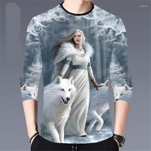 Mäns T-skjortor Herrens Autumn 2023 Casual Long-Sleeved T-shirt Fashion Printing Young och medelålders trend stor storlek Bottomskjorta M-