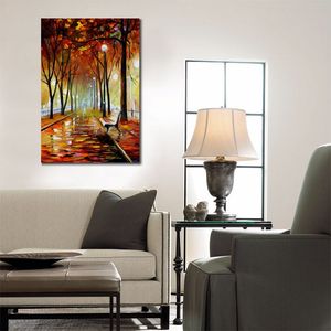 Street Landscape Canvas Art Golden Park Handmade Modern Painting for Family Room Decor