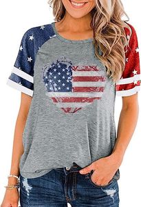 American Flag Stars Stripes Shirts for Women 4th of July Patriotic Shirt Cute Graphic Blouse USA Flag Tops Summer Tee