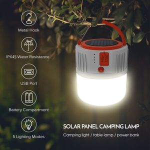 Sol glödlampa med USB -laddning, solledare camping glödlampa bärbart batteri drivs tält glödlampa långvarig laddningsbar lampa