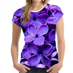 Women's T Shirts 3D Flower Print 2023 Size Tops tee t-shirt kvinnor sommar kort ärm o-hals lila överdimensionerad tshirt 5xl