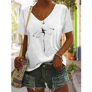 Women's T-Shirt Women's T-Shirt Summer Dragonfly Print Tops Tees Casual Daily V Neck Blouse Women Oversized Pullovers Girls Minimalist Clothing