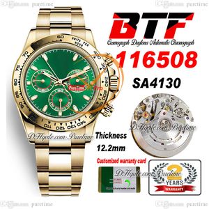 BTF Better SA4130 Automatisk kronograf Mens Watch Yellow Gold Green Stick Dial 904l Oystersteel Armband Super Edition Th 12.2mm Reloj Hombre Puretime F6