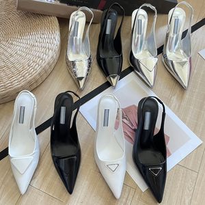 Kvinnor Formell sko Ballet High Heels Dress Shoes Designer Luxury Top Gloss Leather Back Strap Wedding Party Bride Pointed Heels
