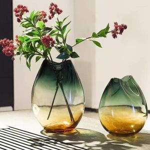 Vases Simple Gradual Change Amber Glass Vase Light Luxury Household Decoration Fashion Tabletop Floor Flower