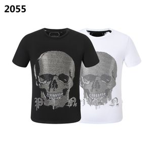 Phillip Plain Verano Cráneo de los hombres Camiseta de diamantes de imitación Cuentas Diseñador de moda Camiseta de los hombres Top qp Bordado de letras Hombres Ropa de mujer Camiseta de manga corta 2055