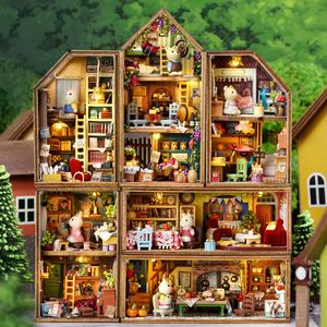 Architectuur/doe-het-zelf huis DIY Mini Rabbit Town Casa Houten poppenhuizen Miniatuur bouwpakketten met meubels Poppenhuisspeelgoed voor meisjes Verjaardagscadeaus 230614