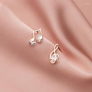 Stud Earrings Real 925 Sterling Silver Dainty Zircon Music Note Treble Clef For Women Girls Lovers Ear Studs Birthday Gift