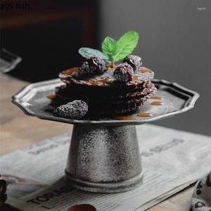 Plates Iron Art High Foot Plate Fruit Snack Tray Refreshment Cake Dessert Dim Sum Dish Stand Bread