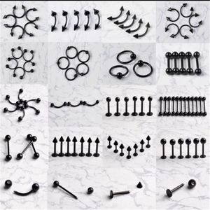 Labret Lip Piercing Jewelry PINKSEE Commercio all'ingrosso 7tyles 70Pcs Lot Black Steel Body Pierce Capezzolo Ombelico Pancia Sopracciglio Bar Ring 230614
