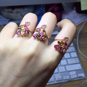 Küme Yüzükleri Kjjeaxcmy Butik Takı 925 Gümüş Kazınmış Doğal Turmalin Garnet Kadın Miss Ring Mini Destek Algılama