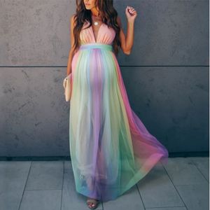 Sukienki macierzyńskie seksowne sukienki macierzyńskie Pography Długa ciąża Po Shoot Propor For Baby Shoisers Party Rainbow Tiul Women Kobiety Maxi Suknia 230614