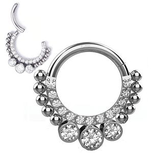 Labret Lip Piercing Jewelry G23 Body with 3 Zircon and Balls Clicke Hinged Segment Hoop Ring Eyebrow Rings Cartilage 230614