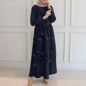 Etnik Giyim Moda 2023 Bahar Gündelik Zarif Kadın Dantel Elbise Yuvarlak Boyun A-Hat Orta Doğu İslam Arapça Kadın Abaya
