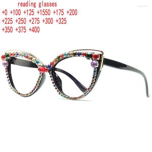 Sunglasses Trendy Oversized Crystal Cat Eye Blue Light Blocking Reading Glasses For Women Bling Rhinestone Reader Female XN