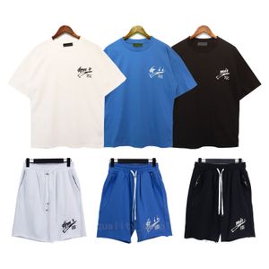 Pulôver masculino de verão de manga curta de grife, camisetas masculinas, moda clássica, alfabeto bordado, top, shorts, franja, cordão, roupas soltas, para casais S-XL