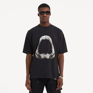 23SS Neue Damen-Herren-T-Shirts, Vintage-Waschung, Urlaub, Shark Jaws-T-Shirt, klassisch, bedruckt, kurzärmelig, lässig, Sommermode, atmungsaktiv, High-Street-T-Shirt TJAMMTX169