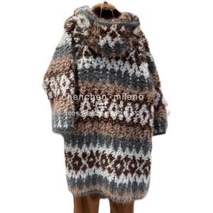 Wook Cardigans Brunello Geometryczne mohair cucinelli długie rękawowe sweter z kapturem jesień i zima