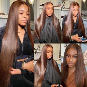 Brown Straight Wig 13x6 HD Lace Frontal Wig Malaysian Straight Human Hair Wigs Red Colored 5x5 Straight Lace Closure Wig